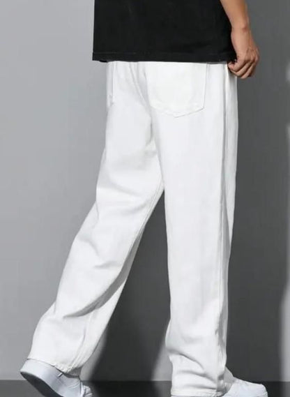 Men's Loose Fit Mid Rise White Jeans